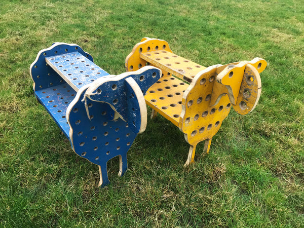 A late 1960's blue painted wooden sheep by a French artist