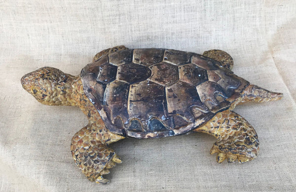 A 19th C Italian Carved Wood and Painted Turtle