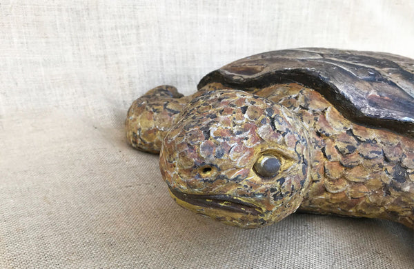 A 19th C Italian Carved Wood and Painted Turtle