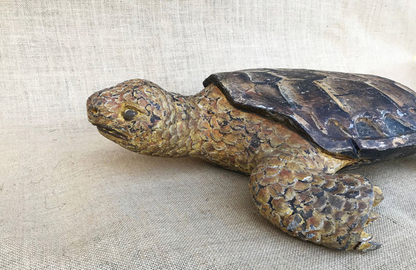 A 19th C Italian Carved Wood and Painted Turtle
