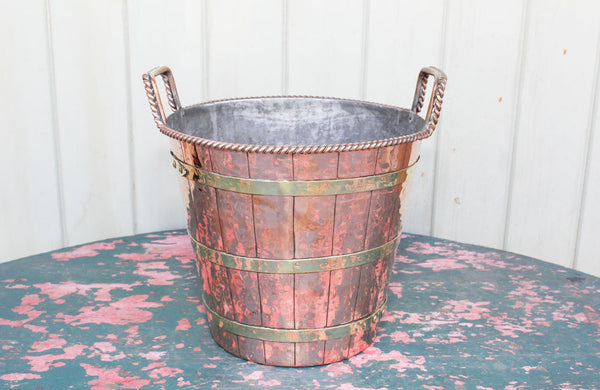 Edwardian Copper and Brass Bound Ice Bucket / Wine Cooler