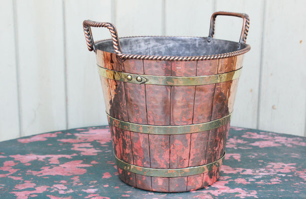 Edwardian Copper and Brass Bound Ice Bucket / Wine Cooler