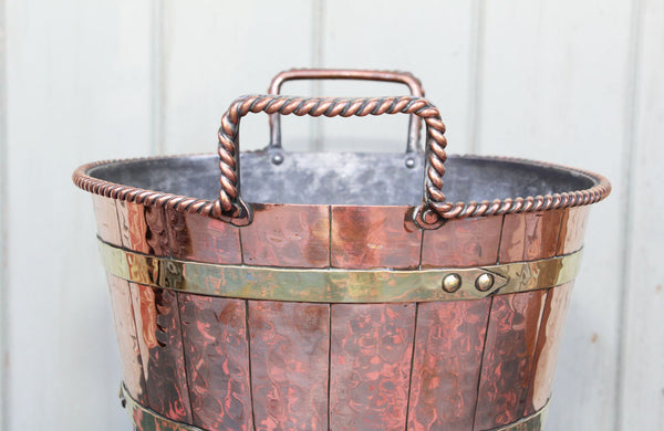 Edwardian Copper and Brass Bound Ice Bucket / Wine Cooler