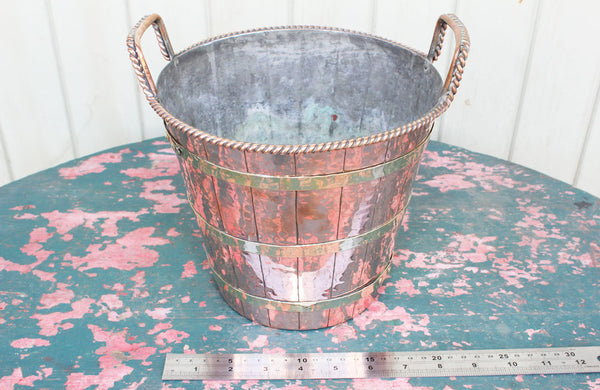 Edwardian Copper and Brass Bound Ice Bucket / Wine Cooler