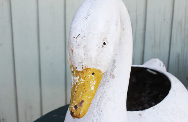 Pair of Vintage Cast Iron Swan Planters