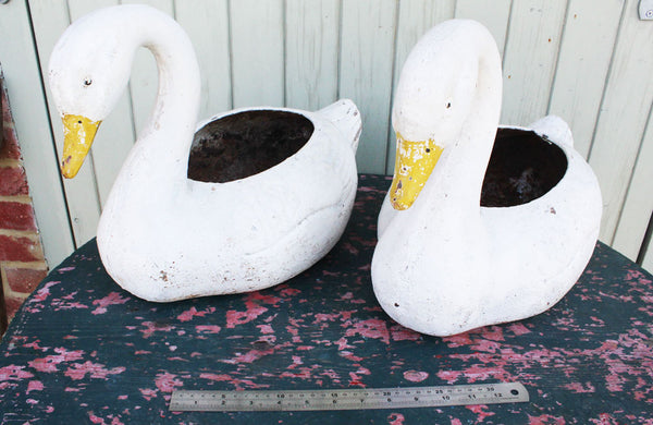 Pair of Vintage Cast Iron Swan Planters