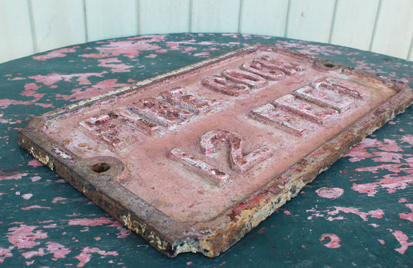 A Victorian Cast Iron Sign "Fire Cock 12 Feet"