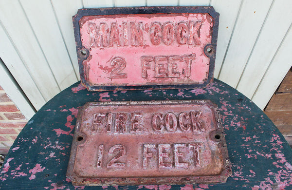 Cast Iron Victorian Sign "Main Cock 2 Feet"