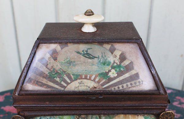 Victorian Tin Tea Caddy with a Decoupage Front