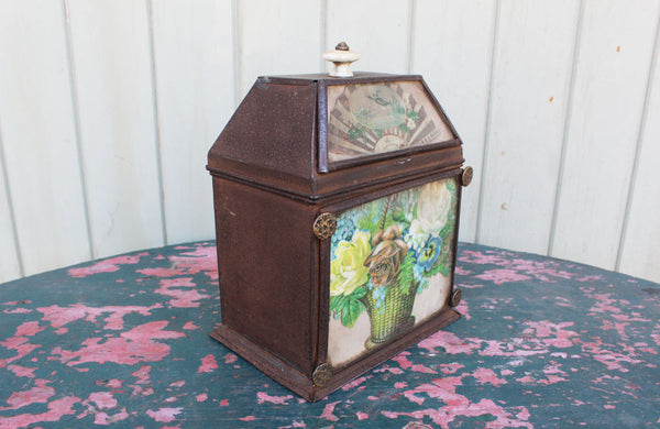 Victorian Tin Tea Caddy with a Decoupage Front