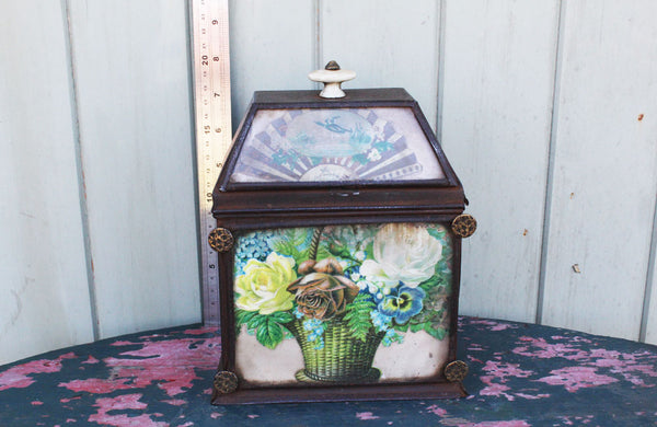 Victorian Tin Tea Caddy with a Decoupage Front