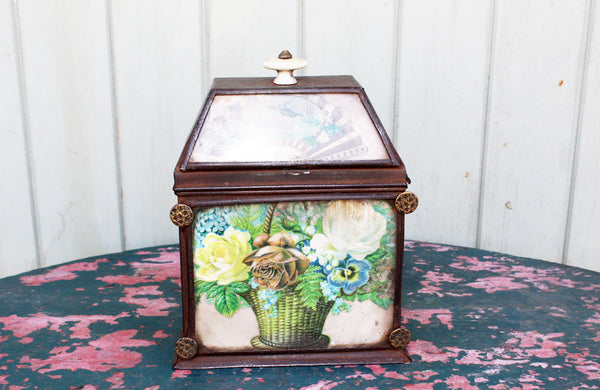 Victorian Tin Tea Caddy with a Decoupage Front