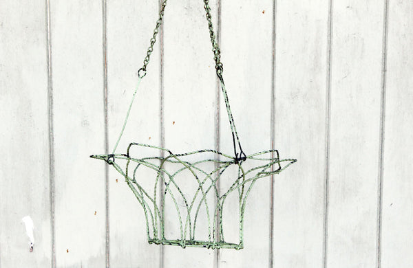 Victorian Wire Hanging Basket with Apple Green Paint