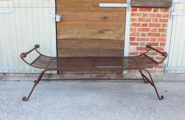 Vintage Iron Bench with Slated Seat with Scrolled Ends