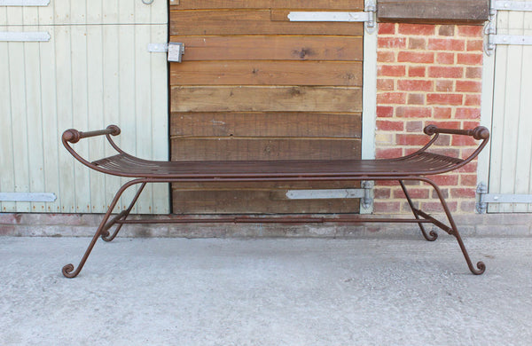 Vintage Iron Bench with Slated Seat with Scrolled Ends