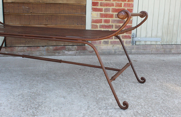 Vintage Iron Bench with Slated Seat with Scrolled Ends