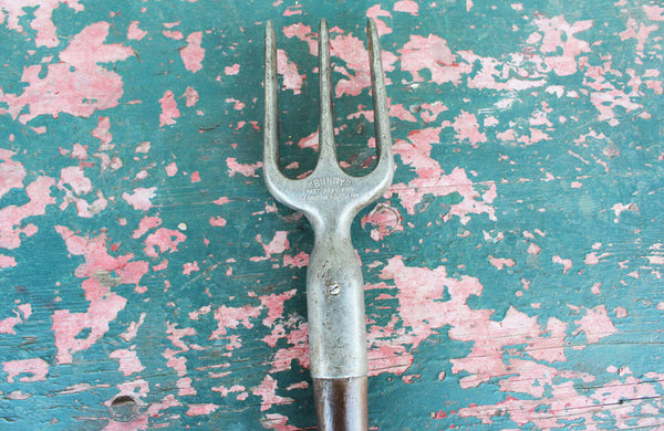 Vintage Pine Long Handled Aluminium "Bunny" Hand Fork