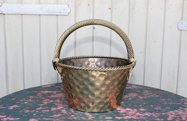 Vintage Brass Basket with Rope Twist Handle