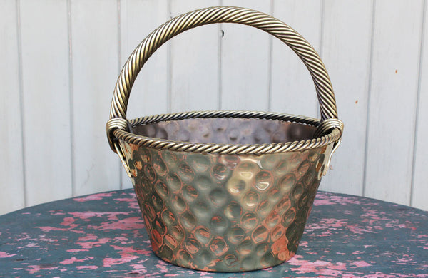 Vintage Brass Basket with Rope Twist Handle