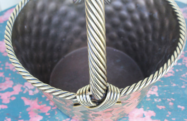 Vintage Brass Basket with Rope Twist Handle