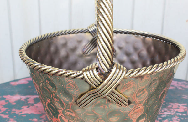 Vintage Brass Basket with Rope Twist Handle