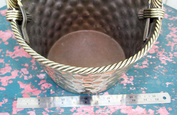 Vintage Brass Basket with Rope Twist Handle