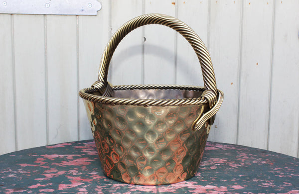 Vintage Brass Basket with Rope Twist Handle