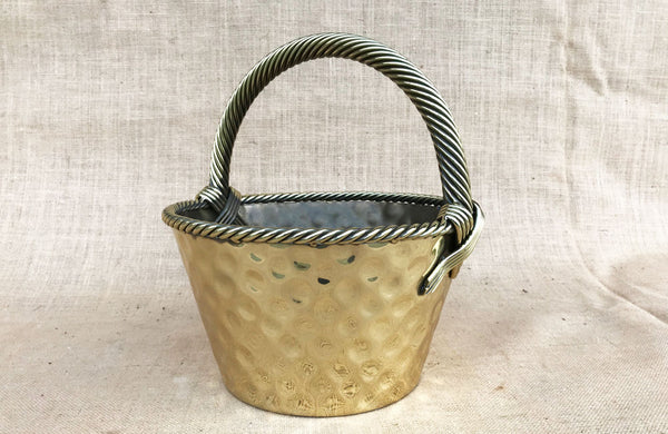 Vintage Brass Basket with Twist Turned Handle Straps