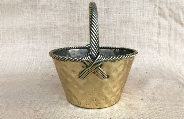 Vintage Brass Basket with Twist Turned Handle Straps