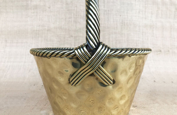 Vintage Brass Basket with Twist Turned Handle Straps