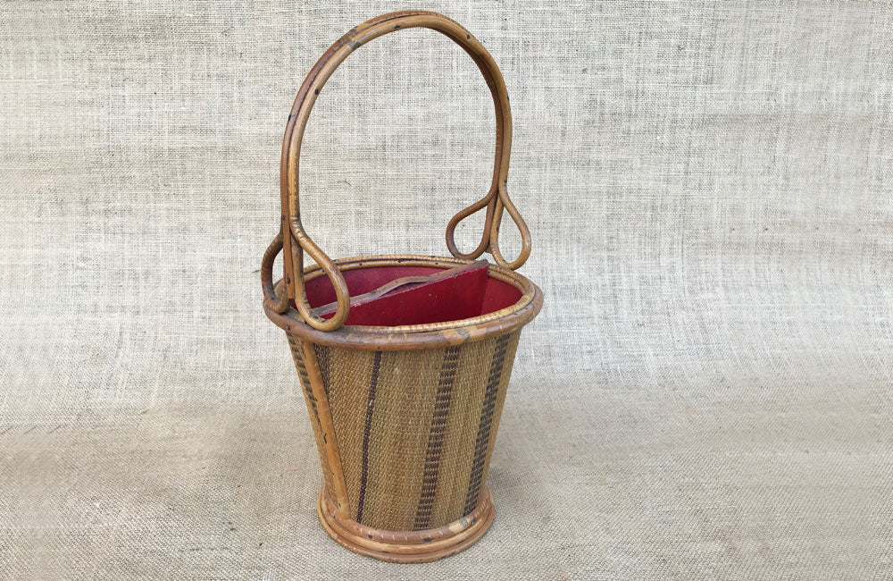 A Vintage French Rattan Cutlery Basket