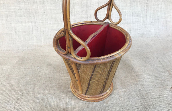 A Vintage French Rattan Cutlery Basket