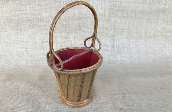 A Vintage French Rattan Cutlery Basket