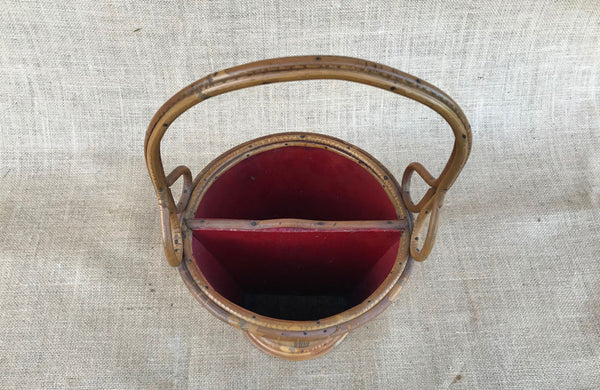 A Vintage French Rattan Cutlery Basket