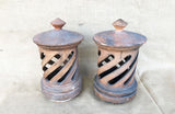 A Pair of Antique Terracotta Chimney Pots with Removable Lids