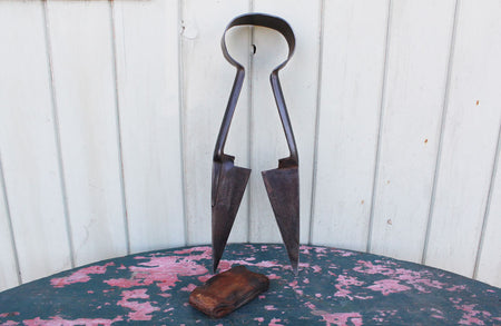 A Vintage Steel Hand Fork with Turned Beech Wood Handle