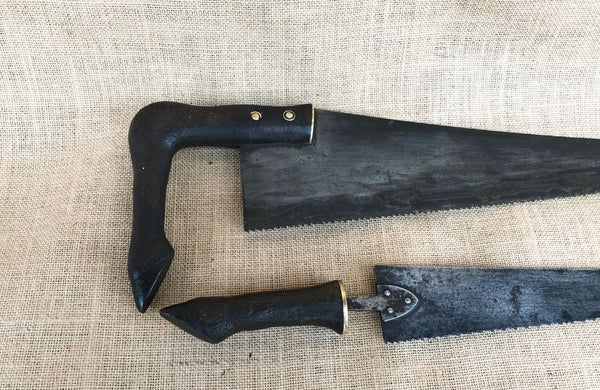 Two 19th C French Saws with Carved Hoof Handles