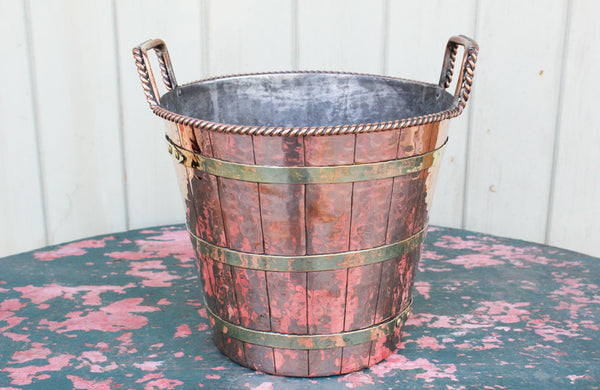 Edwardian Copper and Brass Bound Ice Bucket / Wine Cooler