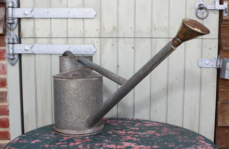 Vintage Galvanised Haws no.2 Long Reach Watering Can with Brass Rose