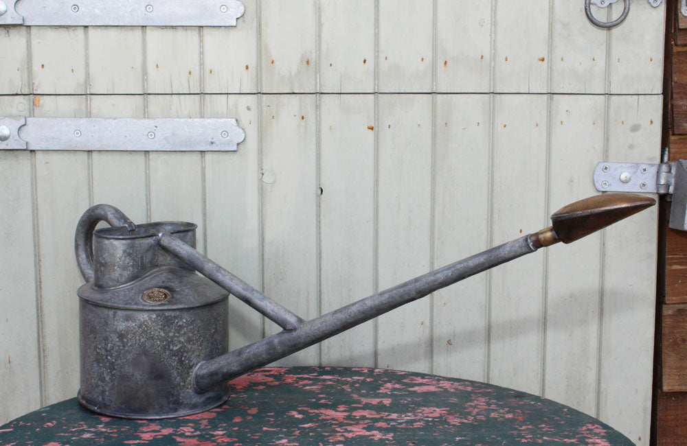 Vintage Galvanised Haws no.2 Long Reach Watering Can with Brass Rose