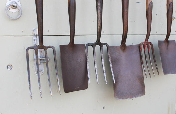 A Rack of 6 Vintage Spades and Forks