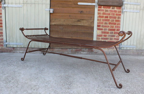 Vintage Iron Bench with Slated Seat with Scrolled Ends