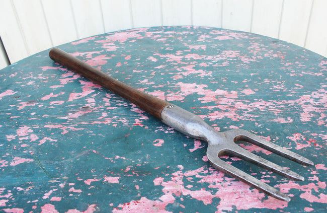 Vintage Pine Long Handled Aluminium "Bunny" Hand Fork 