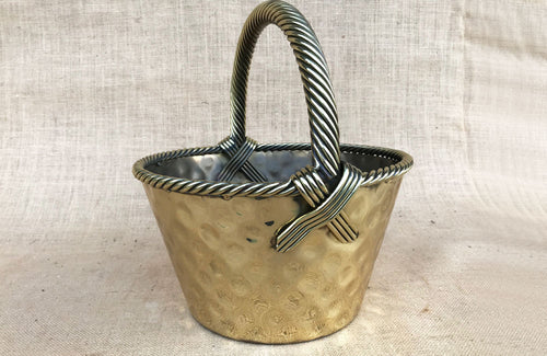 Vintage Brass Basket with Twist Turned Handle Straps