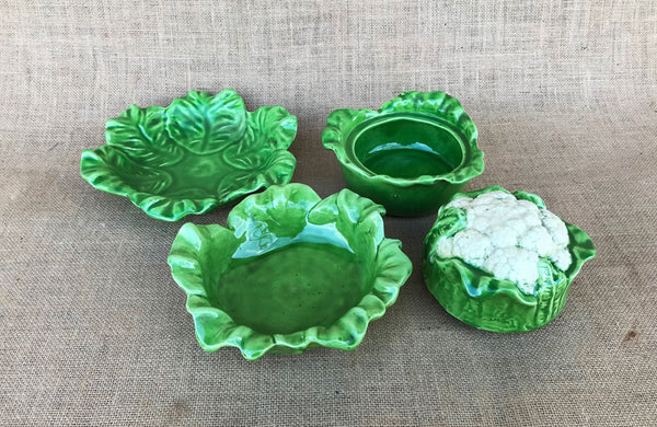 An Early 20th C French Glazed Pottery Cauliflower Dish Set