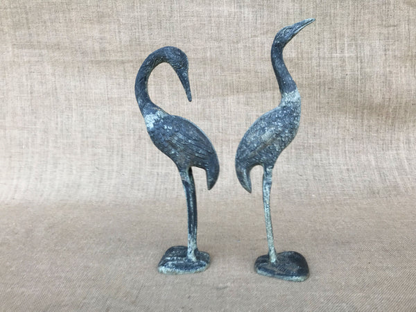 A pair of vintage spelter cranes
